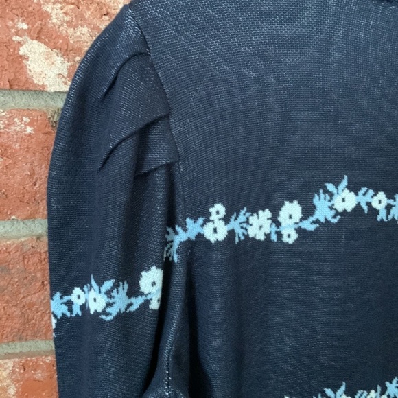 LOFT Navy Floral Scallop Neck Sweater - Picture 8 of 9